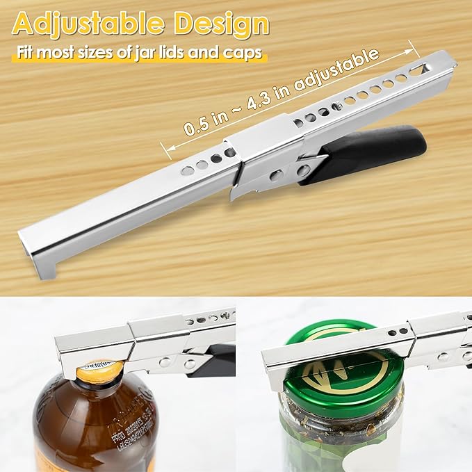 Dreyoo 2 Pack Adjustable Jar Can Opener, Multifunctional Stainless Steel Can Opener with Jar Gripper, Comfortable Grip Jar Lid Opener for Weak Hands, Seniors Arthritis, Kids Openers, 7.5 Inch