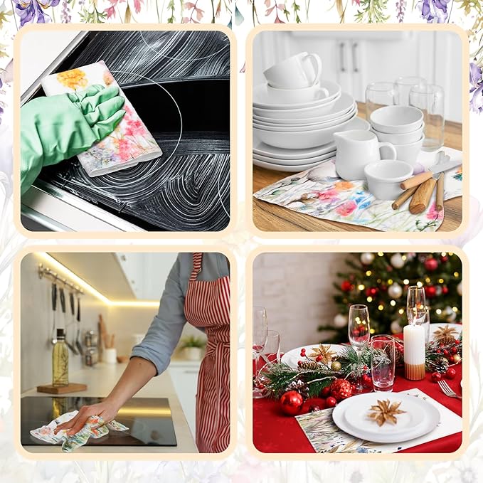 36 Count Reusable Cleaning Cloths Washable Cotton Kitchen Towels for Home (Hummingbird Flowers,Multicolor)
