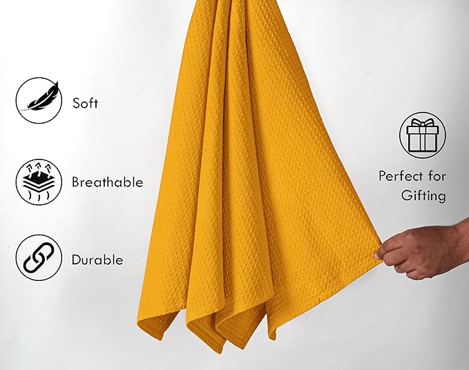 Mustard Yellow Waffle Dishcloths, 12"x12", Absorbent, Soft, Durable, 100% Cotton, Fast Drying, Machine Washable, Reusable, Perfect for Kitchen Cleaning, Multipurpose Towels, Set of 12