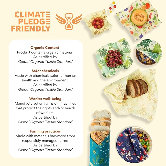 Bee's Wrap Beeswax Wraps for Food - Honeycomb 5 Pack (2L, 3M) Made in USA Reusable & Organic Food Wraps & Bowl Covers - Eco-Friendly Alternative to Aluminum Foil & Plastic Wrap