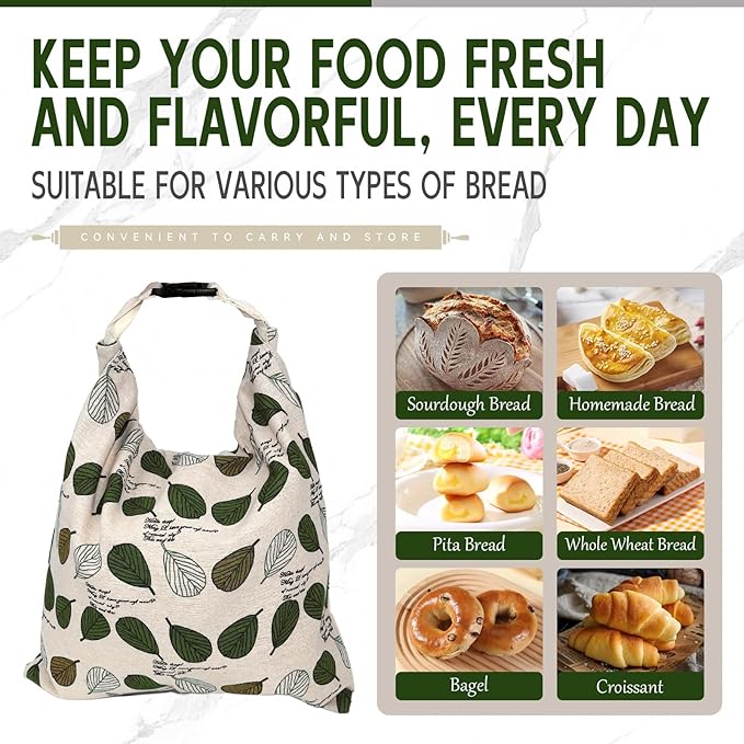 Beeswax Bread Bags for Homemade Sourdough, Sourdough Bread Bag with Zipper, 2 Pack Cotton Large Food Storage Bags to Keep Fresh