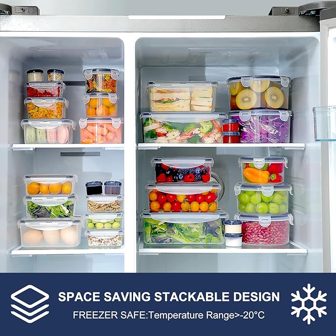 60-Piece Large Food Storage Containers Set - Leakproof, BPA-Free Plastic with Lids Airtight for Kitchen Storage and Organization Reusable with Labels Pen- Microwave Dishwasher Freezer Safe