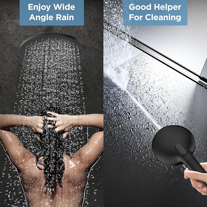 Shower Niche for Shower Wall, High Pressure Rain Shower Head with Handheld Spray Built-in Power Wash, Dual Showerhead with Handheld for Hard Water, Remove Chlorine for Healthier Skin, Hair