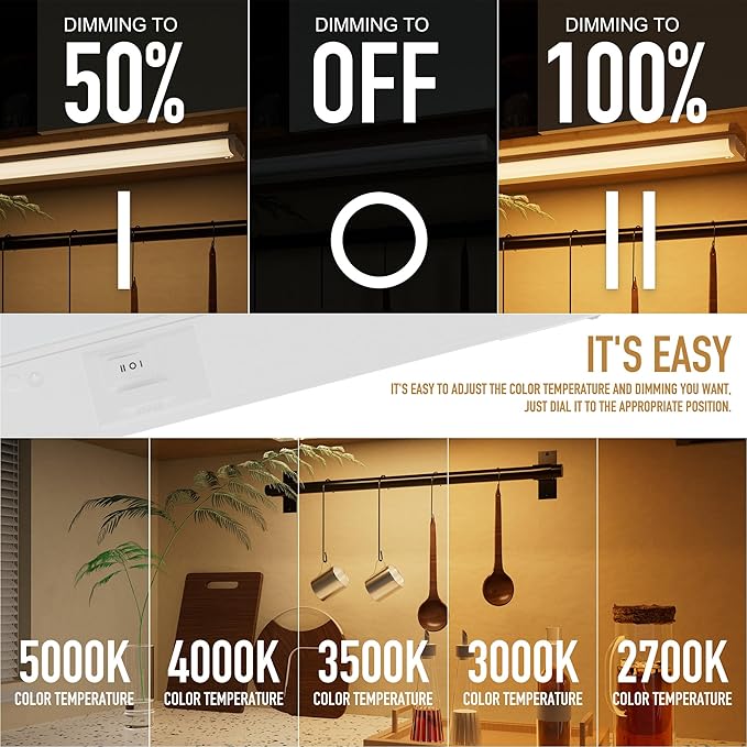 ZAGO 12 Inch LED Hardwired Under Cabinet Lighting with Clamp Connector, 5CCT Switchable, Undercounter Led Lights for Kitchen, 120V, 6W, 430-510LM, ETL & Damp Rated, White, 4 Packs