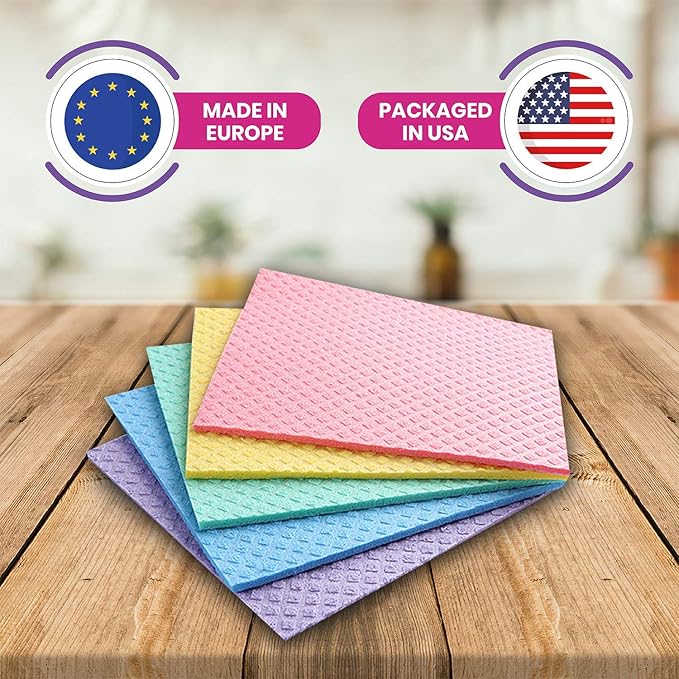 Swedish Dishcloths – Eco-Friendly Reusable Kitchen Towels – 10 Pack Cleaning Cloths for Dishes, Counters & Surfaces – Super Absorbent, Compostable, Zero-Waste Alternative