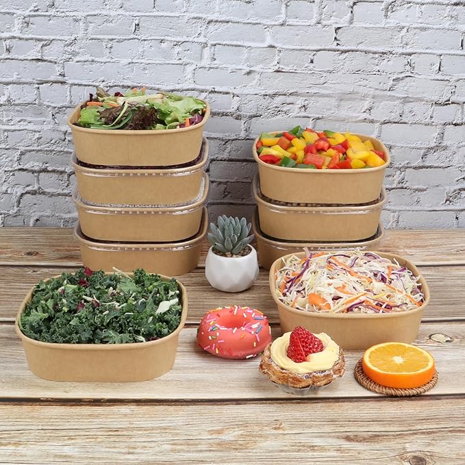 25 oz Disposable Kraft paper bowls with lids,Food containers Soup Bowls Party Supplies Treat Bowls 50 Pack