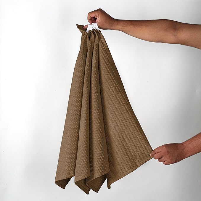 Brown Waffle Kitchen Towels, 16x26 Inch, Durable, Soft, Absorbent, Quick Drying, 100% Cotton, Reusable, Machine Washable, Ideal for Cleaning, Multipurpose Towels, Set of 4