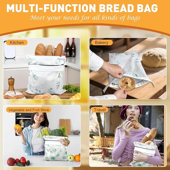 4 Pcs Bread Bags for Homemade Bread 17" x12" Reusable Sourdough Storage Bags with Foodgrade TPU Lining Food Wraps to Keeping Fresh Loaf Fresh Freezer Baker Baking Supplies (Green)