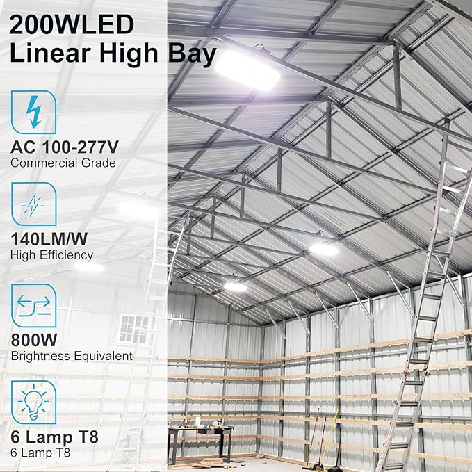 Lightdot 2FT LED High Bay Shop Lights, 100-277V 【Driver Equipped, 5 Years】 200W 28000LM [Eqv. 800W MH/HPS] 5000K Heavy Diffusion Linear Hanging Light for Warehouse -ETL Listed, 8Pack