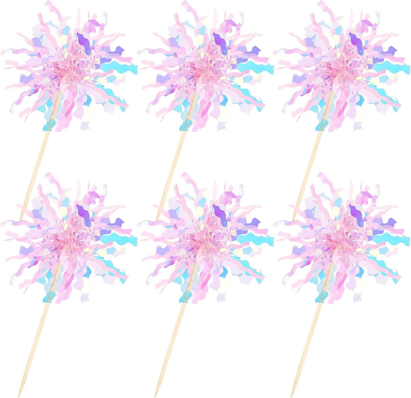 30 PCS Foil Firework Cupcake Toppers Sparkle Tinsel Cupcake Picks Happy Birthday Cake Toppers Drink Stirrers Cocktail Food Fruit Toothpicks for Baby Shower Wedding Party Decorations Supplies Pink