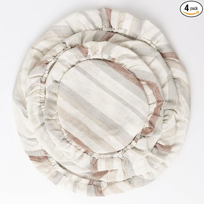 100% Linen Bowl Covers Reusable For Bread Proofing, 4 Pcs Elastic Cloth Fabric Colorful Stripe Bowl Covers, 5.9 * 7.9 * 9.8 * 11.8 Inches, Colorful 4