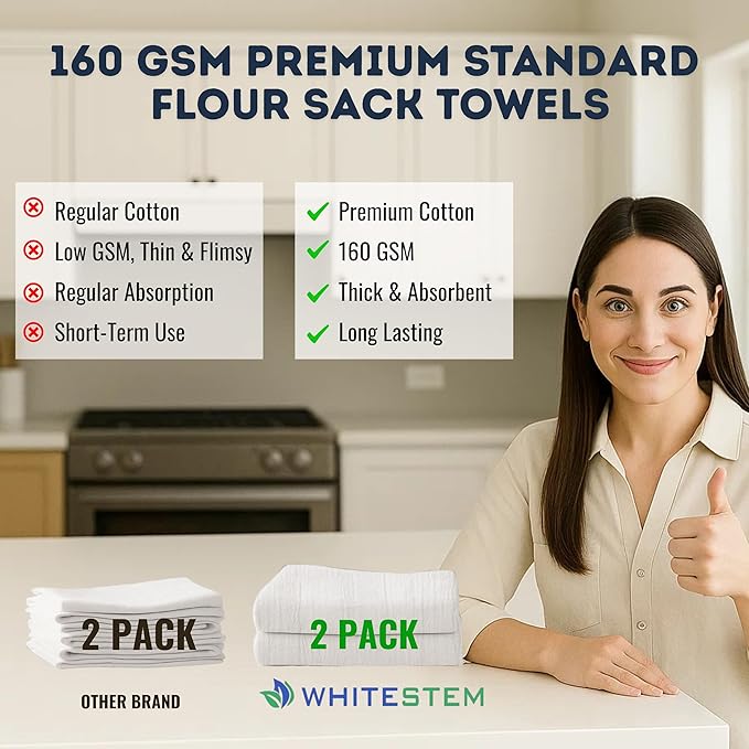 Flour Sack Towels | Tea Towel for Crafts| Kitchen | Dish | Cotton Blank Towel for Embroidery| Baking Bread Proofing Linen Cover| Thick Absorbent Quick Dry | 2 Pack 28"x28" Natural
