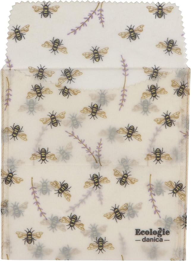 Ecologie by Danica Reusable Beeswax Sandwich Bag Bees, Reusable Food Storage Wrap, W6.5 x L6.5", Set of 2