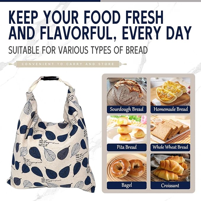 Beeswax Bread Bags for Homemade Sourdough with Zipper, 2 Pack Reusable Large Sourdough Bread Bags Baking Supplies, Food Storage Bag