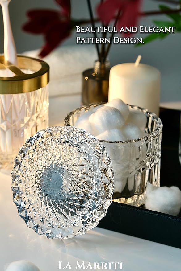 Glass Bathroom Accessories Set, 5pcs Crystal Clear Bathroom Accessories, Toothbrush Holder Set, Lotion Dispenser, Soap Dish, Tumbler, Qtips Holder, Vintage Bathroom Decor