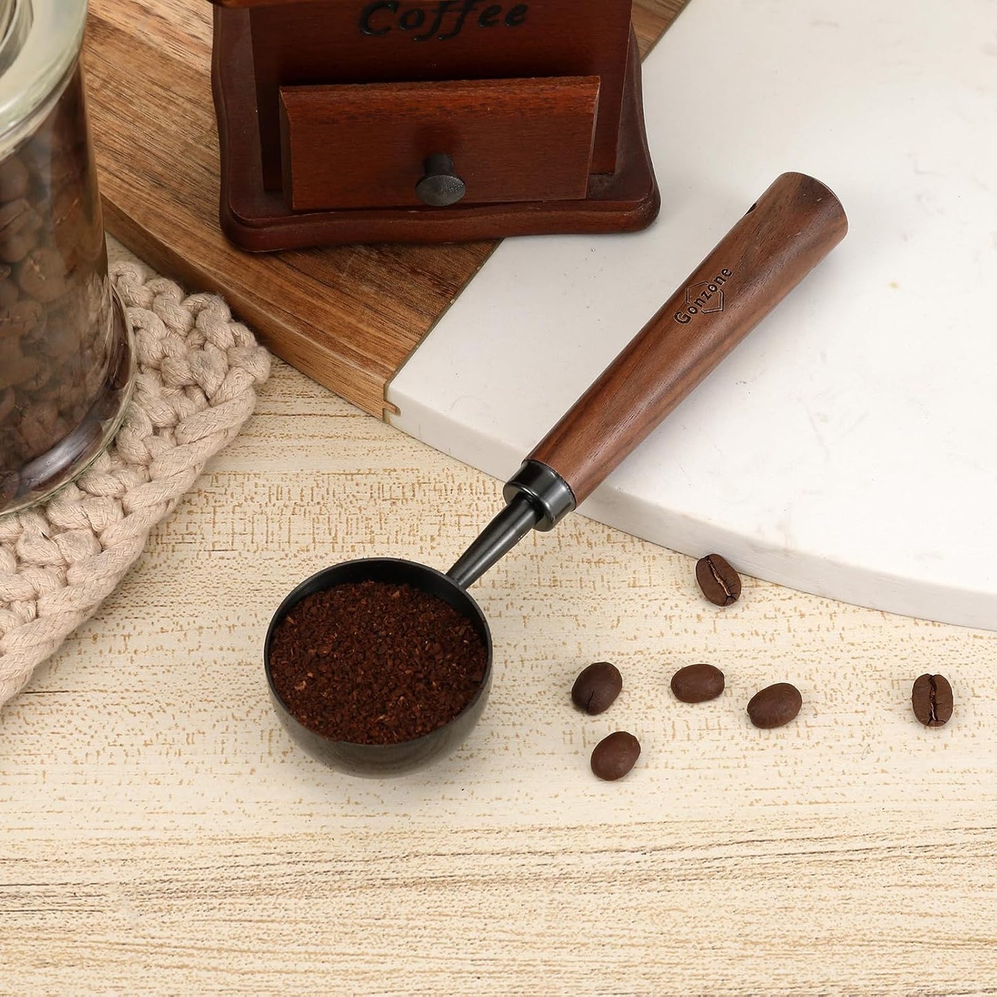 Vintage Coffee Measuring Spoon - 304 Stainless Steel,Coffee Scoop, 10g Capacity, Walnut Handle - Perfect for Coffee, Tea, and More (Gunmetal)