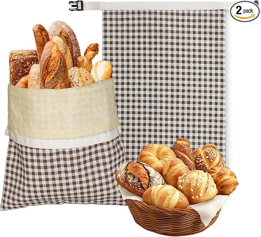 LURKA Beeswax Bread Bags, Reusable Cotton Linen Storage Bags for Sourdough, Extra Large, 2 Pack (B Style)