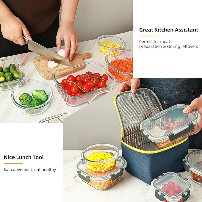 12 Pack Glass Food Storage Containers Set, Glass Meal Prep Containers with Lids, Airtight Lunch Containers, Dishwasher Safe, purple
