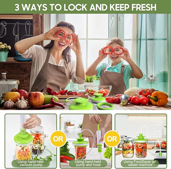 Mason Jar Vacuum Sealer Kit, Vacuum Sealer for jars Canning Sealer and Accessory Hose Mason Jar Attachment with Manual Vacuum Pump and Lid Opener for Wide&Regular Mouth Mason Jars