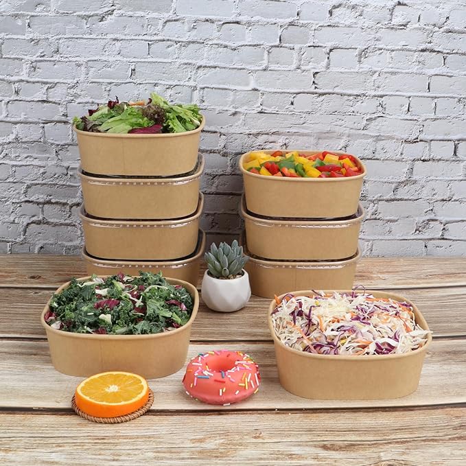 34 oz Disposable Kraft paper bowls with lids,Food containers Soup Bowls Party Supplies Treat Bowls 50 Pack