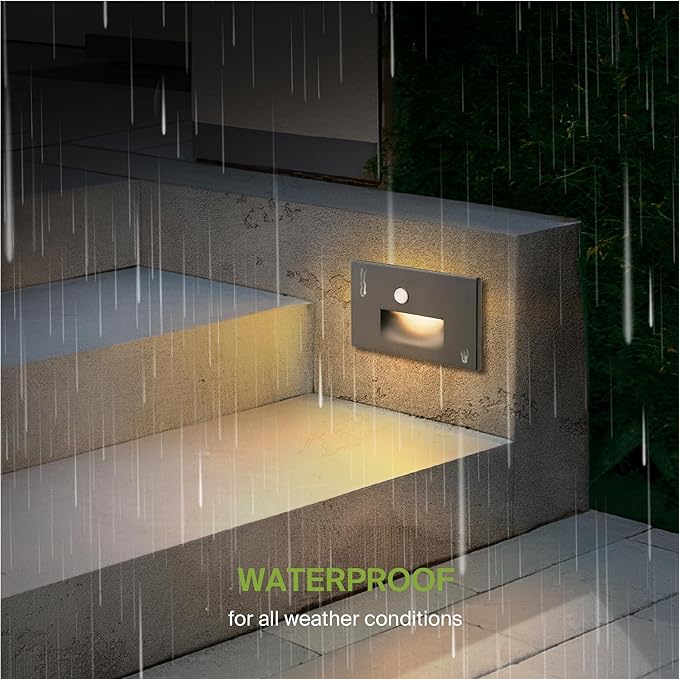 ASD LED Recessed Step Light Fixture, Outdoor & Indoor Stair Tread Lighting | 3CCT, Motion Sensor, Waterproof, ETL Listed | 3W 120LM 3000K-5000K 120V | Staircase Hardwired Illumination | Black