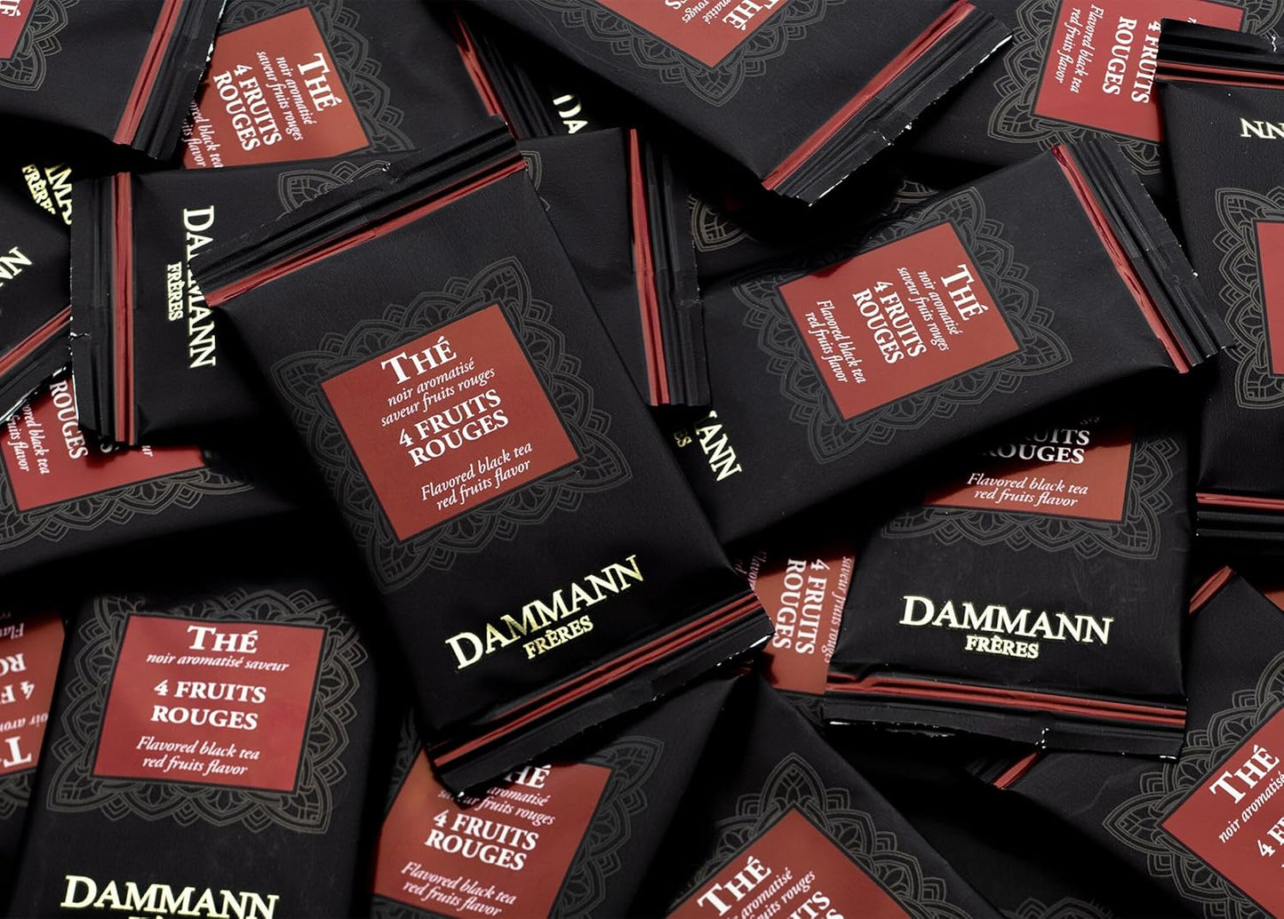 Dammann Freres Sachets, Quatre Fruits Rouges Tea Bags, Premium Gourmet French Black Tea, Blend Strawberry, Cherry, Raspberry, Red Currant Flavors, Individually Wrapped, 24 Count (Single Pack)