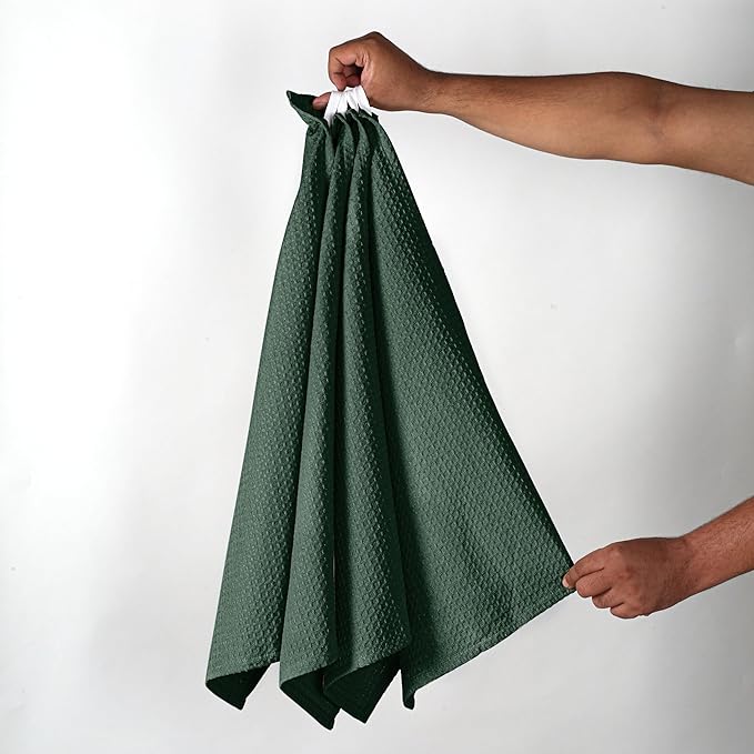 Olive Green Waffle Kitchen Towels, 16"x26", Durable, Soft, Absorbent, 100% Cotton, Fast Drying, Reusable, Machine Washable, Ideal for Cleaning, Multipurpose Towels, 4 Pack
