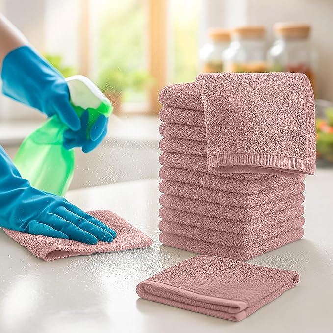RIVERSIDE 24 Pack Washcloths Set - 100% Cotton [12x12 Inches] - Soft, Quick-Dry & Highly Absorbent Face Towels - Perfect for Bathroom, Gym, Hotel, Spa & Travel - Dusty Rose