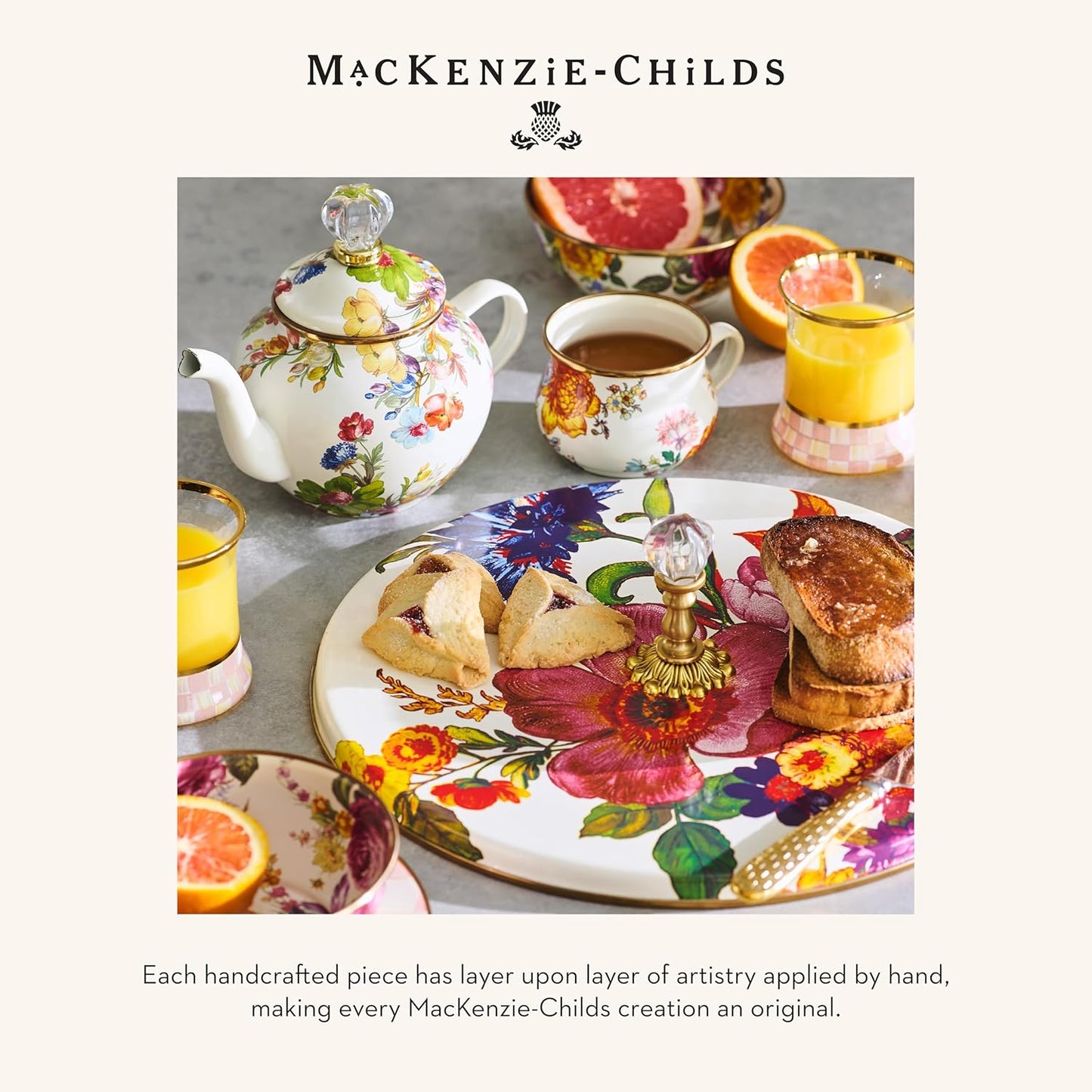 MACKENZIE-CHILDS Enamel Utensil Holder, Kitchen Utensil Holder for Countertop, Storage Caddy, White Flower Market