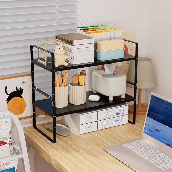 Cabinet Organizer Shelf,Expandable in Cabinet Storage Shelf,Kitchen Cupboard Organizer,Stackable Spice Rack for Kitchen,Pantry,Countertop Storage,8.07" D,Black
