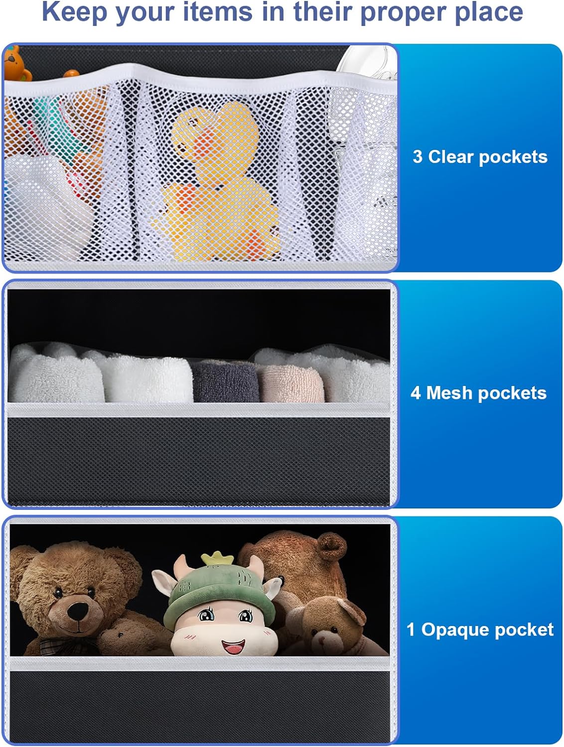 Over the Door Organizer Storage - 6 Tier Hanging Storage shelves Door Organizer with Pockets, Anti Tilt 44 lb Load Behind Door Organizer for Bedroom,Nursery,Bathroom,Kitchen,Dorm,Shoe - 1 Pack, Black