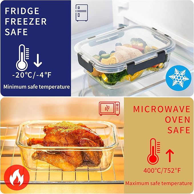 MFY 12-Pack Glass Storage Containers with Lids, Glass Meal Prep Containers Set, Airtight Lunch Containers with Lids, Microwave, Oven, Freezer and Dishwasher Safe, Green