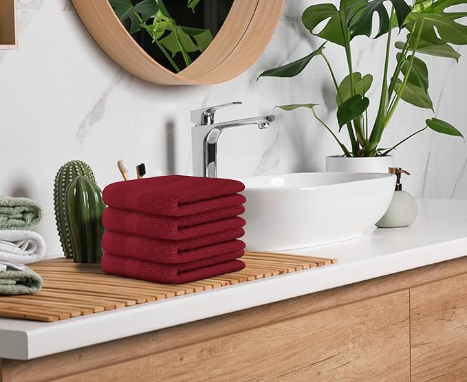 Avalon Towels Luxury Washcloths Value Pack of 12 – Premium Cotton, Soft & Absorbent Wash Cloths for Body and Face, Hotel and Spa Quality Wash Clothes, Quick Dry and Machine Washable (Crimson Red)