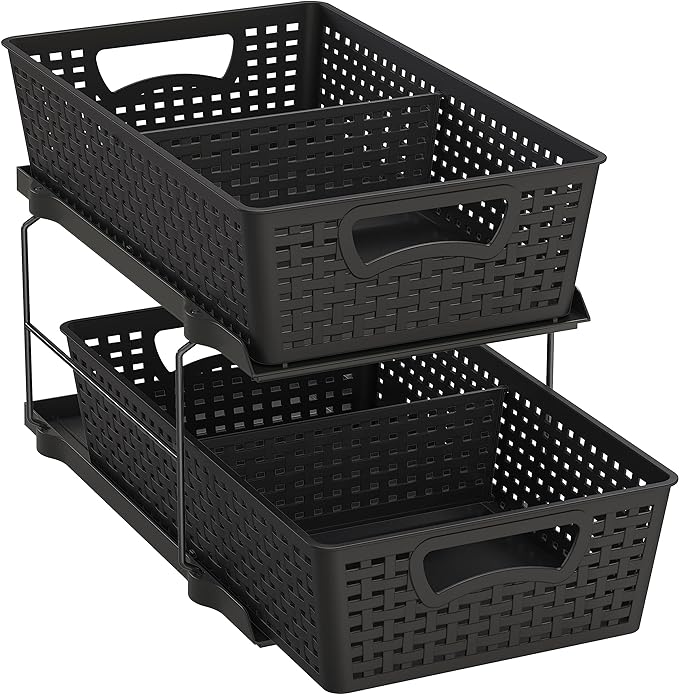 Simple Houseware 2 Tier Bathroom Organizer Tray Pull-Out Sliding Drawer/Under-Sink Storage, Black