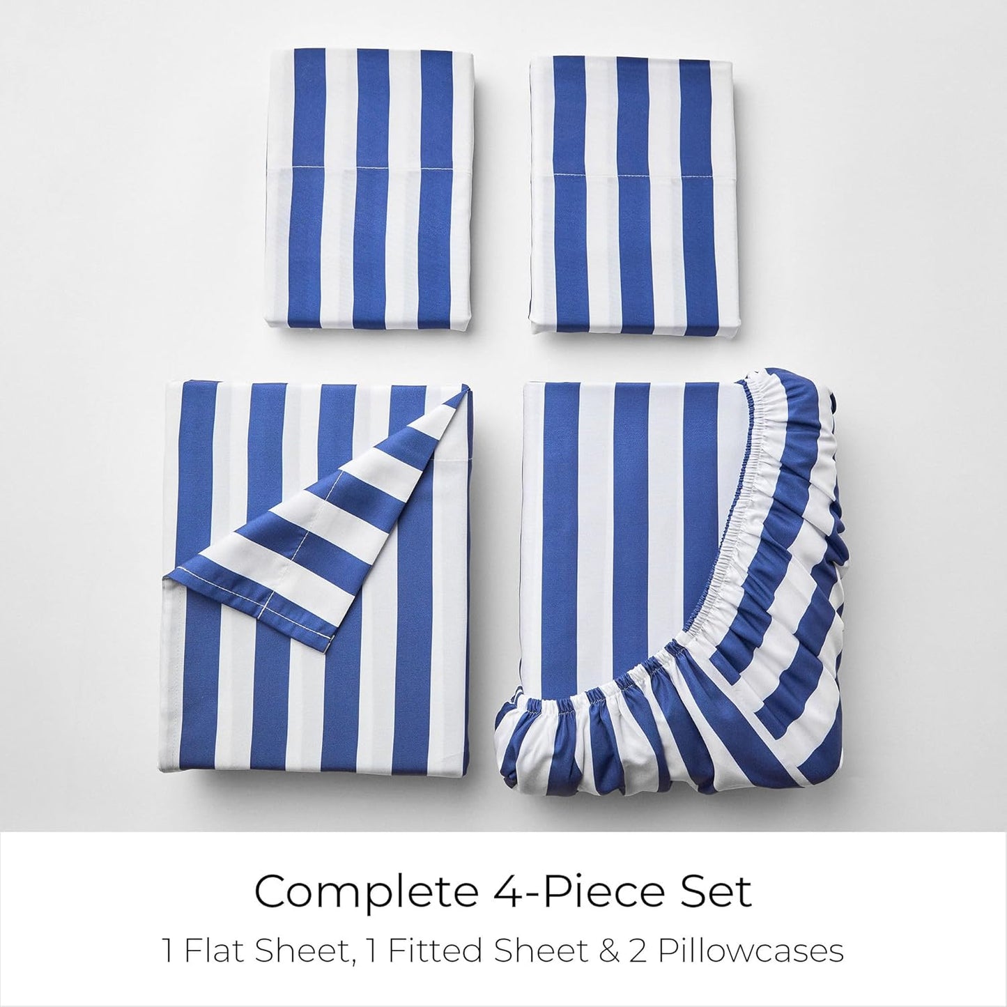 Mellanni Queen Sheets Set - 4 PC Iconic Collection Bedding - Hotel Luxury, Extra Soft, Cooling Bed Sheets - Wrinkle, Fade, Stain Resistant (Queen, Oxford Stripe Blue Nova)