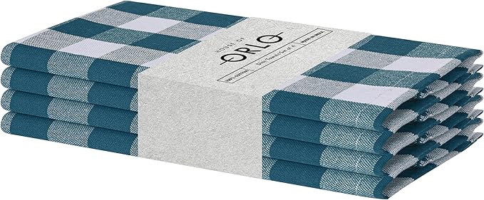 Teal Gingham Kitchen Towels, 18x26 Inches, Soft, Durable, Absorbent, Quick Drying, Washable, 100% Cotton, Checked Towels for Drying Dishes, Drying Hands, and Cleaning