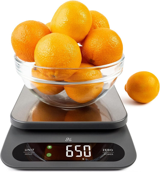 Greater Goods High Capacity Kitchen Scale, 10kg/22lb Capacity Food Scale for Bulk Cooking & Baking, Touch Controls, Hi-Def LCD, Stainless Steel Platform, Precise to 1g