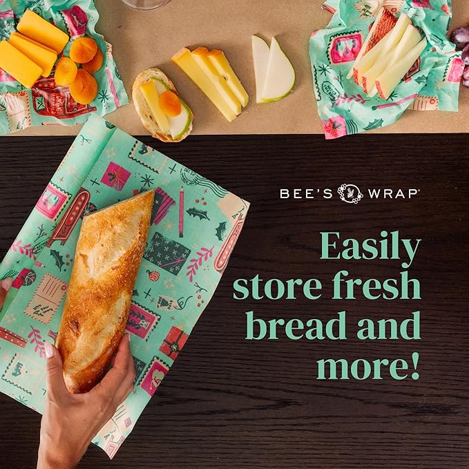 Bee's Wrap Beeswax Wraps for Food - Seasons Greetings Bread Wrap - Made in USA Reusable Bread Storage Bags - Organic & Eco-Friendly Alternative to Aluminum Foil, Sourdough Bags & Plastic Wrap