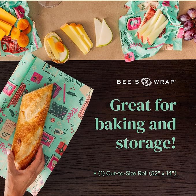Bee's Wrap Beeswax Wraps for Food - Seasons Greetings Cut to Size Wax Paper Roll - Made in USA Reusable Waxed Paper & Bowl Covers - Organic & Eco-Friendly Alternative to Aluminum Foil & Plastic Wrap