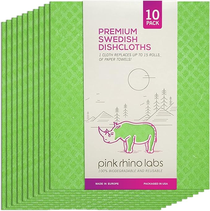 Swedish Dishcloths – Eco-Friendly Reusable Kitchen Towels – 10 Pack Cleaning Cloths for Dishes, Counters & Surfaces – Super Absorbent, Compostable, Zero-Waste Alternative