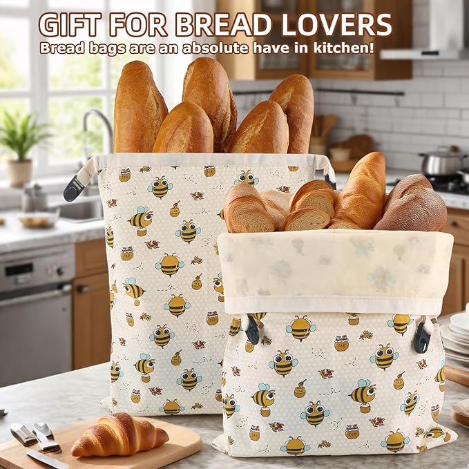 Reusable Beeswax Bread Bags for Homemade Bread, 17"×13" Natural Beeswax Cotton Sourdough Breads Bags, Easy to Clean Food Storage Bag, Bakery Essentials (2 Pack)