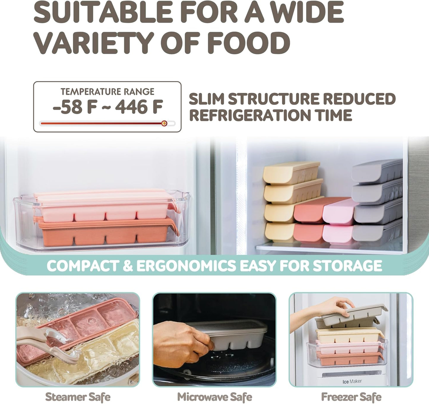 Silicone Freezer Trays with Lid, 2ea 1oz 6 Section - Leak Proof Silicone Freezer molds for Homemade Baby Food Breastmilk, Purees, Vegetables, Baby Food Jars Ice Tray with Lid BPA Free IndiePink