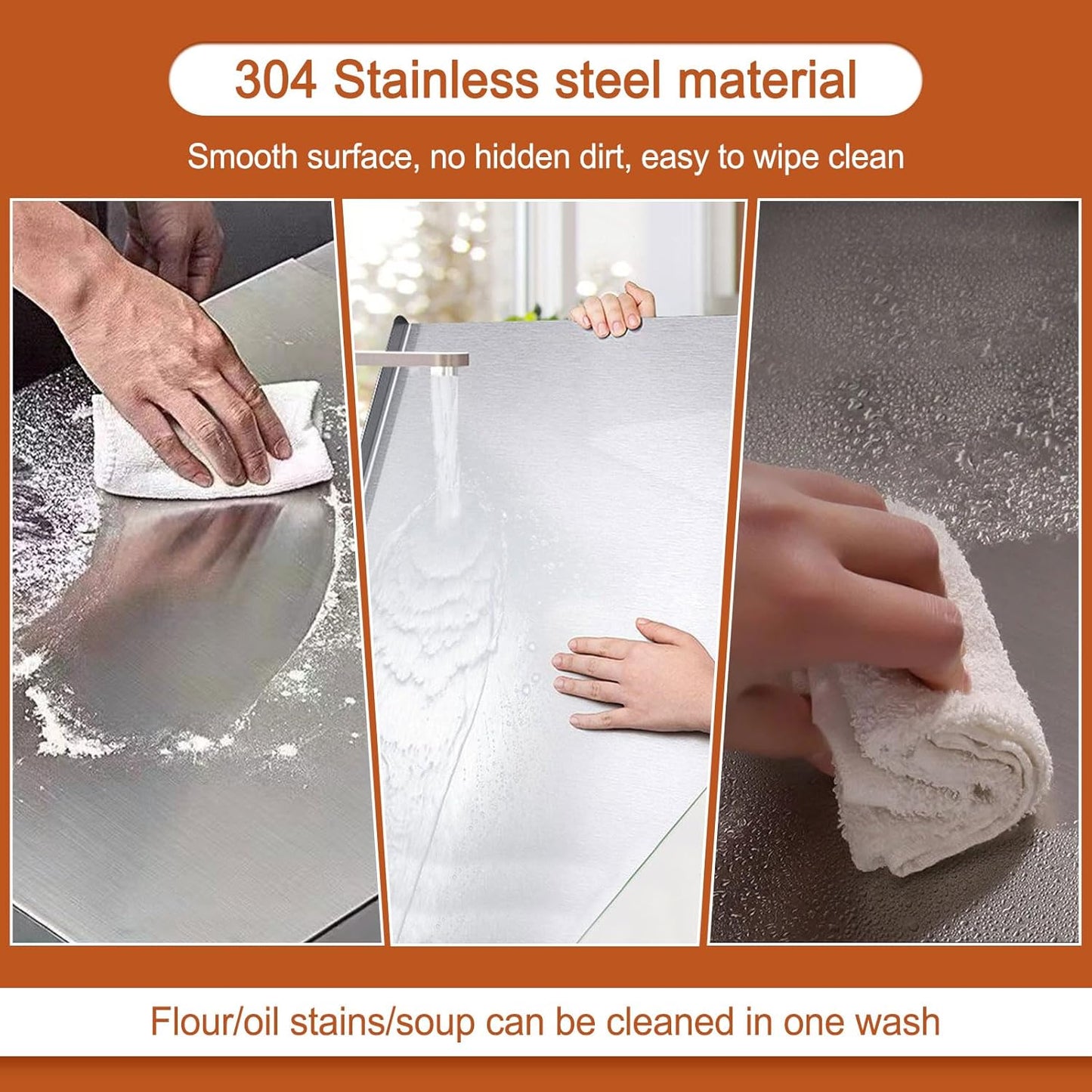 Stainless Steel Cutting Boards for Kitchen,304 Stainless Steel Chopping Boards with Lip and Non-slip silicone pad for Countertop Cutting Meats Fruits,Easy To Clean (15.7 * 19.6 * 0.06inch)