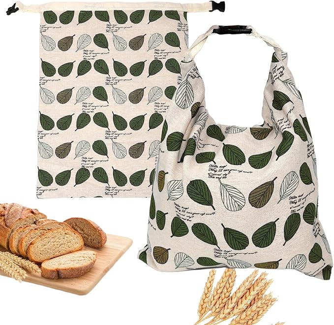 Beeswax Bread Bags for Homemade Sourdough, Sourdough Bread Bag with Zipper, 2 Pack Cotton Large Food Storage Bags to Keep Fresh