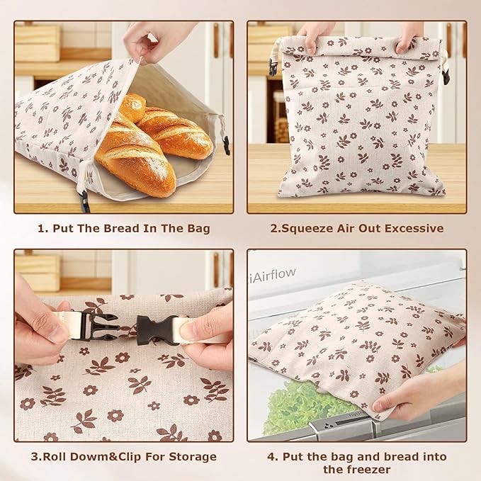 Reusable Sourdough Beeswax Bread Bags (2 Pack) - Beeswax Bag for Homemade Bread Storage, Coffee Leaf Print Design Storage Bag to Keep Freshand and Upgrade Large Capacity Portable
