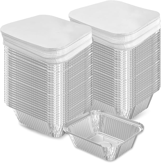 50 Pack 2 lb Disposable Aluminum Foil Pans Meal Prep Take Out Food Containers with Paper Lids for Catering, Baking, Roasting Food, Freezer Safe