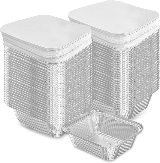 100 Pack 2 lb Disposable Aluminum Foil Pans Meal Prep Take Out Food Containers with Paper Lids for Catering, Baking, Roasting Food, Freezer Safe