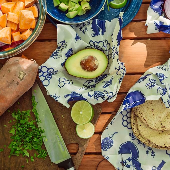 Bee's Wrap Beeswax Wraps for Food - Bees + Bears Cut to Size 14x52" Wax Paper Roll - Made in USA Reusable Waxed Paper & Bowl Covers - Organic & Eco-Friendly Alternative to Aluminum Foil & Plastic Wrap