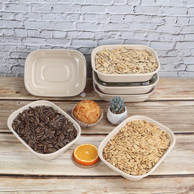 35 oz Disposable salad bowls with lids, Sugarcane Fiber Paper Bowls take away food containers meal prep Plant Fiber deli container 50 Pack