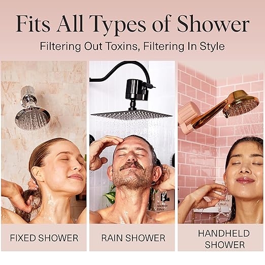 Kitsch Shower Head Filter for Hard Water – Shower Filter with KDF-55 & Calcium Sulfite, Helps Reduce Chlorine & Impurities, Water Softener - Bathroom Accessories for Healthier Hair & Skin - Black
